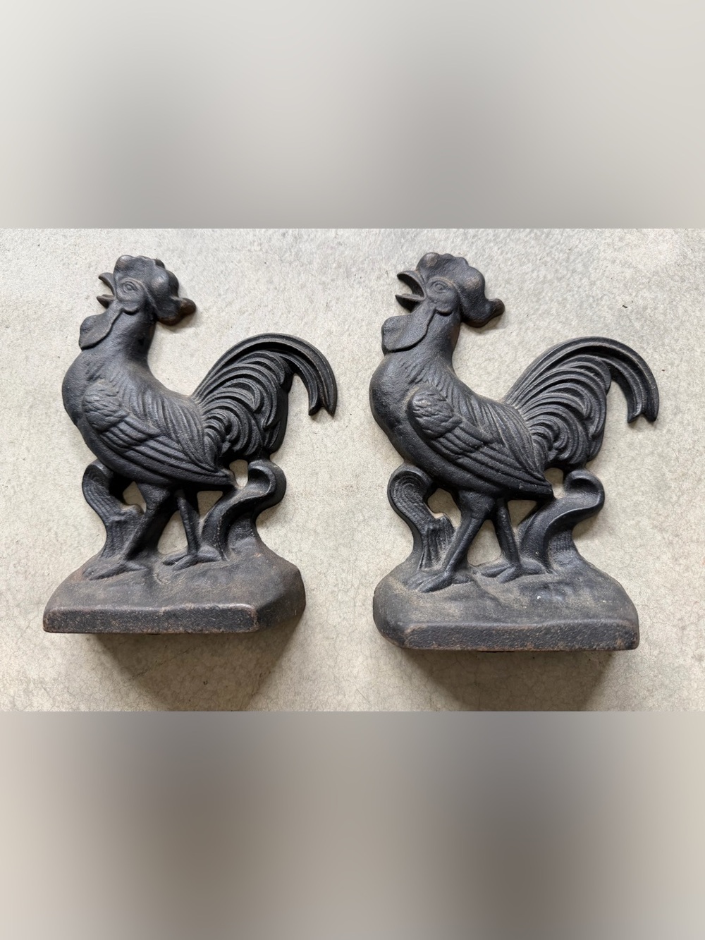 Vintage Farmhouse Antique Cast-Iron Doorstoppers Set Of Two Matte Black